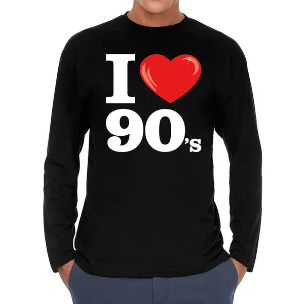 Bellatio Decorations I Love 90s Long Sleeve T-shirt Zwart Heren - I Love Nineties Shirt Met Lange Mouwen Heren M thumbnail