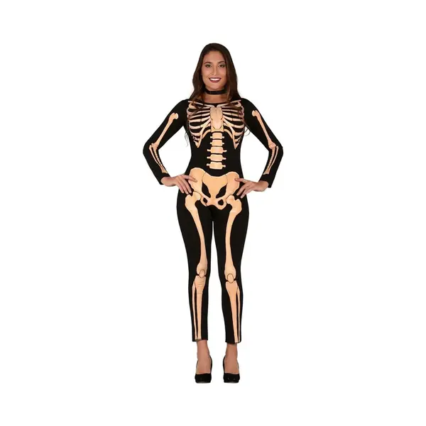 Fiestas Guirca Zwart/oranje Skelet Verkleed Kostuum Voor Dames - Geraamte/botten Print - Halloween/horror Verkleedkleding M/L thumbnail