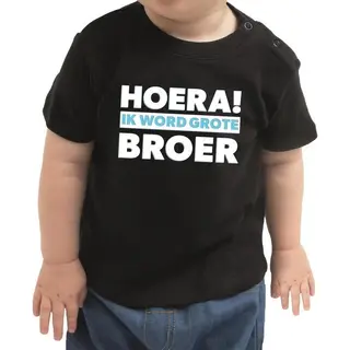 Bellatio Decorations Hoera Ik Word Grote Broer Cadeau T-shirt Zwart Voor Baby/jongen - Shirt Voor Broertjes 74