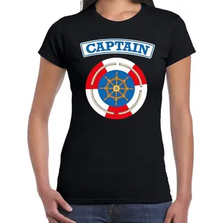 Bellatio Decorations Kapitein/captain Verkleed T-shirt Zwart Voor Dames - Maritiem Carnaval / Feest Shirt Kleding / Kostuum Xxl