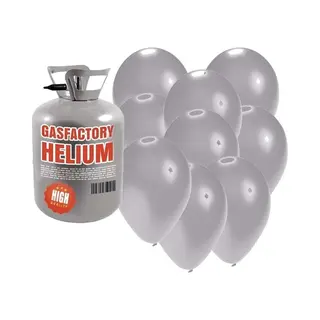 Shoppartners Helium Tank Met 50 Zilveren Ballonnen - Zilverkleurig - Heliumgas Met Ballonnen Voor Een Thema Feest