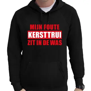 Bellatio Decorations Foute Kersttrui Hoodie Sweater - Mijn Foutekersttrui Zit In De Was - Zwart - Voor Heren - Kerstkleding - Capuchon S