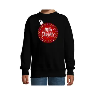 Bellatio Decorations Foute Kersttrui - Sweater - Voor Kinderen - Zwart - Kerstbal Merry Christmas - Felle Kleuren - Kerstkleding - Jongens - Meisjes 152/164