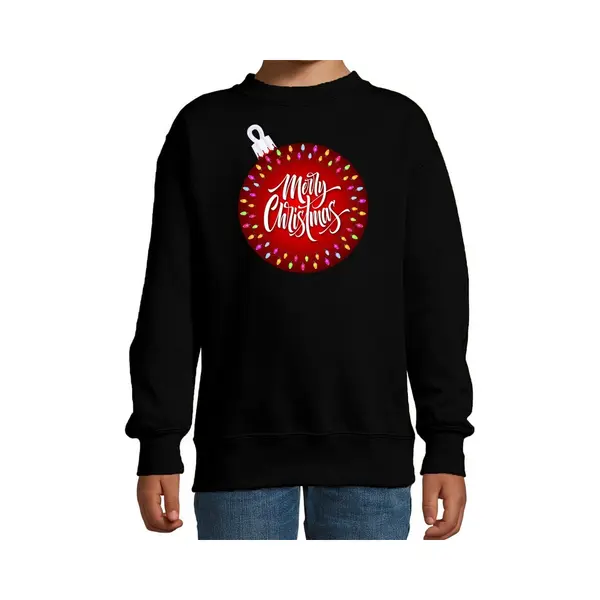Bellatio Decorations Foute Kersttrui - Sweater - Voor Kinderen - Zwart - Kerstbal Merry Christmas - Felle Kleuren - Kerstkleding - Jongens - Meisjes 152/164 thumbnail
