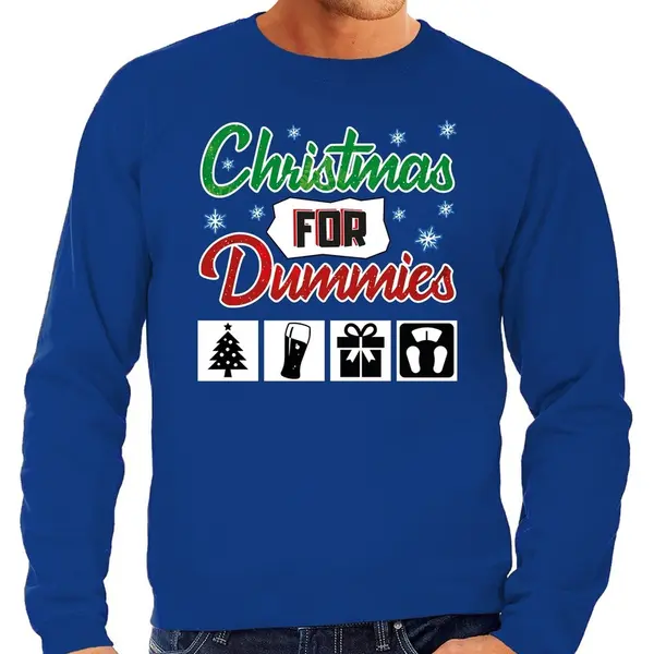 Bellatio Decorations Foute Kersttrui / Sweater - Christmas For Dummies - Blauw Voor Heren - Kerstkleding / Kerst Outfit M thumbnail