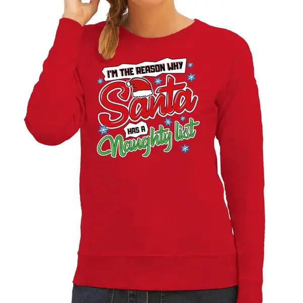 Bellatio Decorations Foute Kersttrui - Sweater - Im The Reason Why Santa Has A Naughty List - Rood - Voor Dames - Kerstkleding S thumbnail