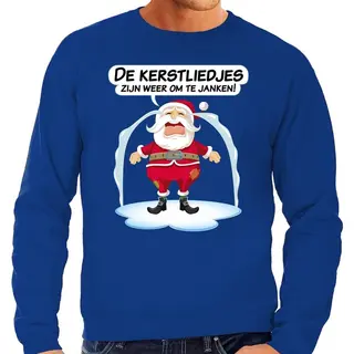 Bellatio Decorations Foute Kersttrui / Sweater - De Kerstliedjes Zijn Weer Om Te Janken - Haat Aan Kerstmuziek / Kerstliedjes - Blauw - Heren - Kerstkleding / Kerst Outfit
