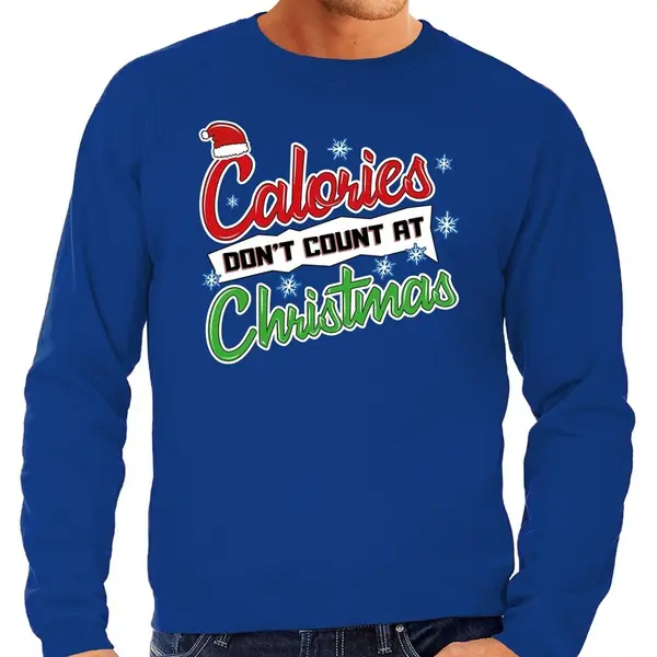 Bellatio Decorations Grote Maten Foute Kersttrui / Sweater - Calories Dont Count At Christmas - Blauw Voor Heren - Kerstkleding / Kerst Outfit Xxxxl thumbnail