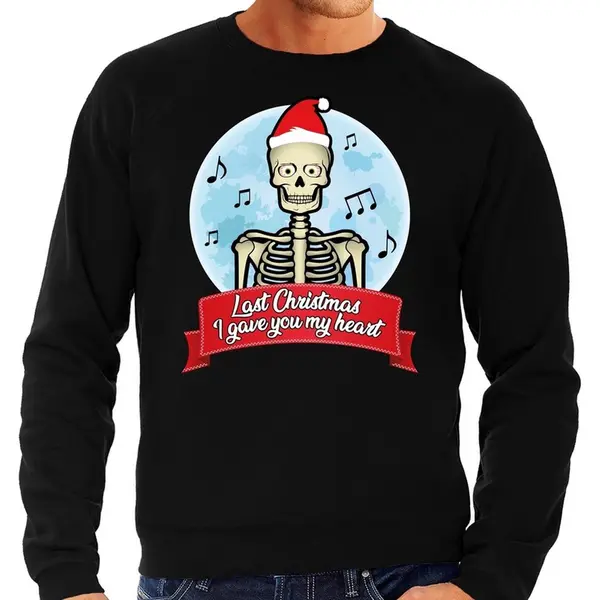 Bellatio Decorations Grote Maten Foute Kersttrui / Sweater - Last Christmas I Gave You My Heart - Skelet - Zwart Voor Heren - Kerstkleding / Kerst Outfit Xxxl thumbnail