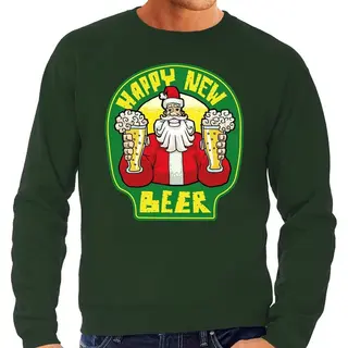Bellatio Decorations Grote Maten Foute Kersttrui / Sweater - Oud En Nieuw / Nieuwjaar Trui - Happy New Beer / Bier - Groen Voor Heren - Kerstkleding / Kerst Outfit Xxxl