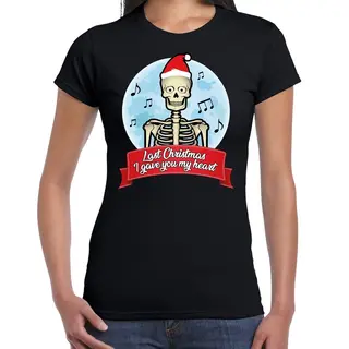 Bellatio Decorations Fout Kerstshirt Trui - Zwart - Last X-mas I Gave You My Heart - Voor Dames - Kerstkleding / Christmas Outfit L