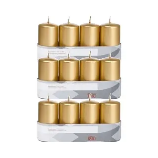 Trend Candles Cilinderkaarsen - 12x - Goud - 5 X 10 Cm - 18 Branduren - Geurloos - Wax - Kaarsen