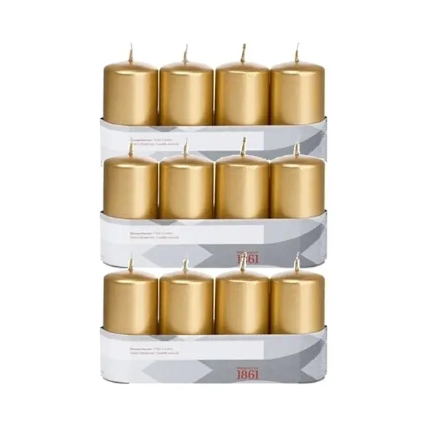 Trend Candles Cilinderkaarsen - 12x - Goud - 5 X 10 Cm - 18 Branduren - Geurloos - Wax - Kaarsen thumbnail