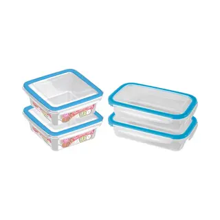 Hega hogar 4x Voorraad/vershoudbakjes 0, 5 En 1 Liter Transparant/blauw Plastic/kunststof - Kiev - Luchtdicht/hermetisch Afgesloten Vershouddoos Bakje - Mealprep