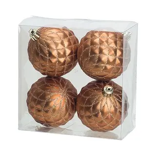 Cosy&Trendy 4x Luxe Koperen Kunststof Kerstballen 8 Cm - Onbreekbare Plastic Kerstballen - Kerstboomversiering Koper