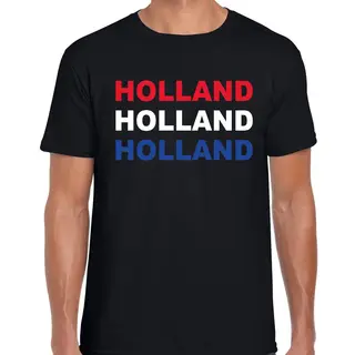 Bellatio Decorations Holland Landen T-shirt - Zwart Met Nederlandse Kleuren - Heren - Nederland Shirt / Kleding - Ek / Wk Outfit L