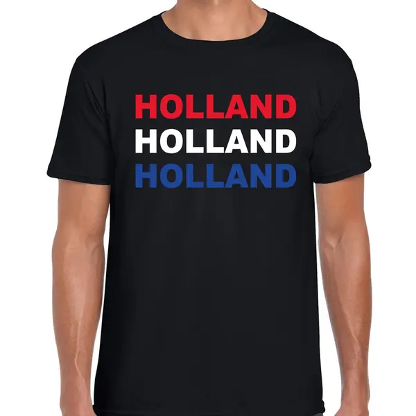 Bellatio Decorations Holland Landen T-shirt - Zwart Met Nederlandse Kleuren - Heren - Nederland Shirt / Kleding - Ek / Wk Outfit L thumbnail