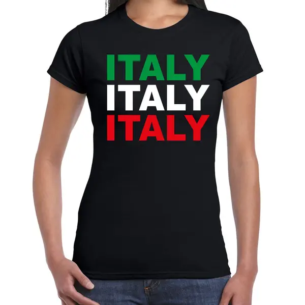 Bellatio Decorations Italy / Italie Fan T-shirt Zwart Voor Dames - Italiaanse Landen Shirt / Supporter Kleding L thumbnail