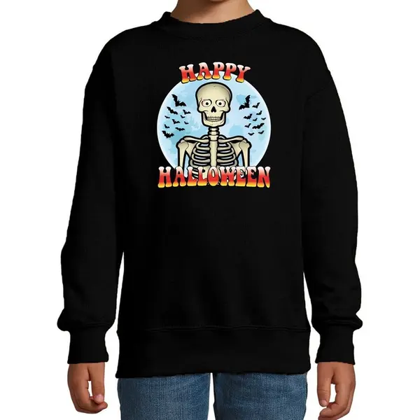 Bellatio Decorations Happy Halloween Skelet - Verkleed Sweater - Zwart - Voor Kinderen - Horror Skelet Trui - Kleding / Kostuum 170/176 thumbnail