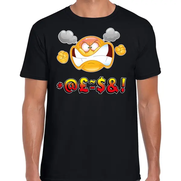 Bellatio Decorations Funny Emoticon T-shirt Vloekend / Tierend / Scheldend Zwart Voor Heren - Fun / Cadeau Shirt S thumbnail