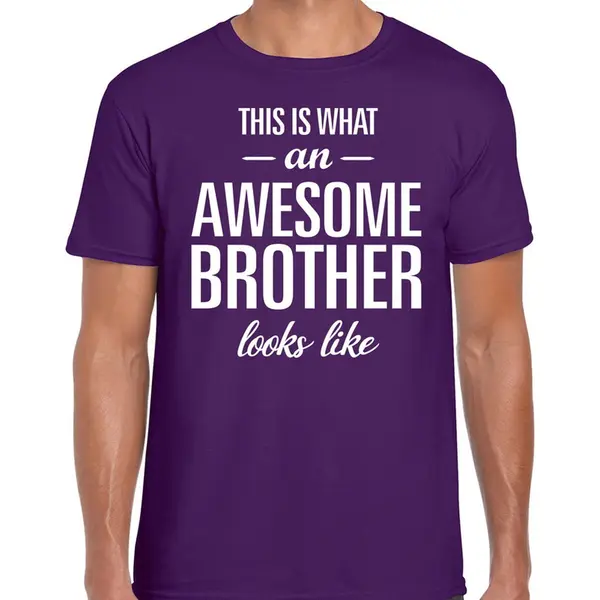 Bellatio Decorations Awesome Brother Tekst T-shirt Paars Heren - Heren Fun Tekst Shirt Paars L thumbnail