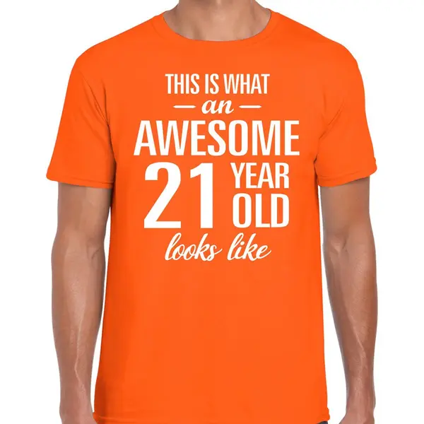 Bellatio Decorations Awesome 21 Year - Geweldige 21 Jaar Cadeau T-shirt Oranje Heren - Verjaardag Cadeau Xxl thumbnail
