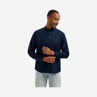 No Excess Linnen Overhemd Donkerblauw, Effen