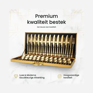 Levabe Miro® Gouden Bestekset 48 Delig- 12 Personen - Mes/Vork/Lepel - Roestvrij Staal - Inclusief Koffer - Feestdagen - Kerst 2025 - Goud