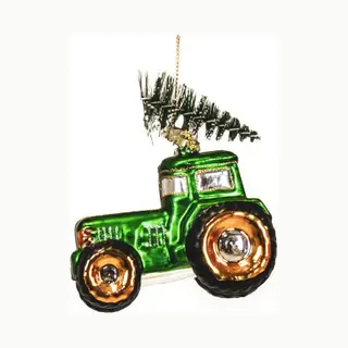 Housevitamin Kersthanger Tractor – Glas Groen – 9x5x10 Cm – Glazen Kerstbal – Vrolijke Tractor Kerstversiering