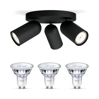 Philips Pongee Opbouwspot Met 3 GU10 Lichtpunten (zwart) Warm Wit Licht - SceneSwitch, Eenvoudig Instelbaar Met Je Klassieke Schakelaar