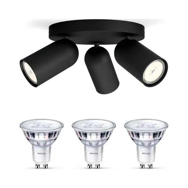 Philips Pongee Opbouwspot Met 3 GU10 Lichtpunten (zwart) Warm Wit Licht - SceneSwitch, Eenvoudig Instelbaar Met Je Klassieke Schakelaar thumbnail