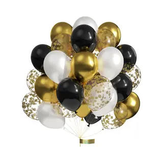 Luna Balunas 50 Stuks Latex Ballonnen Goud Zwart Helium Confetti - Verjaardag Feest Decoratie Versiering - Eco Friendly Fsc