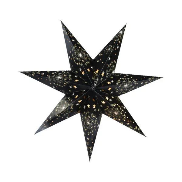 Decoris Verlichte Kerstster - Zwart - 60 Cm - Papier - Op Batterijen thumbnail