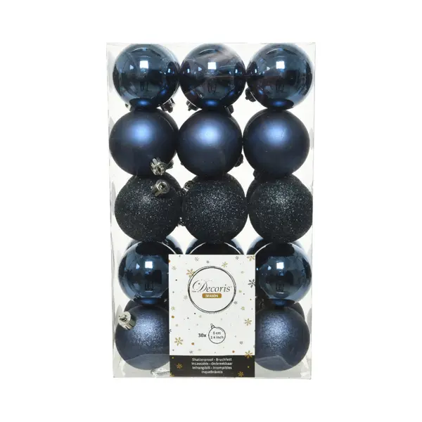 Decoris Kerstballen - 30x St - Donkerblauw - D6 Cm - Kunststof - Kerstversiering thumbnail