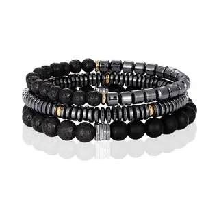 Memphis Kralen Armbanden Set Agaat Hematiet Zwart