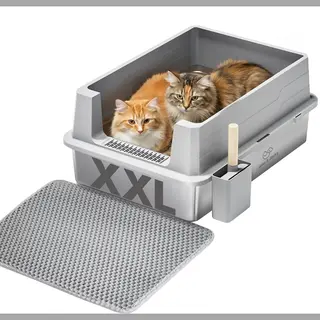 Jake And Jacky Rvs Kattenbak - Kattenbak Xxxl Voor Grote Katten - Kattentoilet Roestvrijstaal - Open Kattenbak - Incl. Kattenbakschep Met Houder En