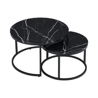 Home Heaven Home-Heaven® Salontafel Rond Zwart Marmer Set Van 2 - Salontafels Zwart Ø70 & Ø50cm
