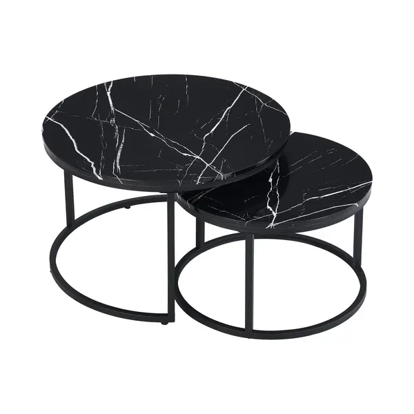 Home Heaven Home-Heaven® Salontafel Rond Zwart Marmer Set Van 2 - Salontafels Zwart Ø70 & Ø50cm thumbnail