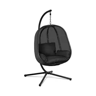 Swoods Luxe Hangstoel – Hangstoel Met Standaard – Egg Chair – Tot 150kg – Zwart