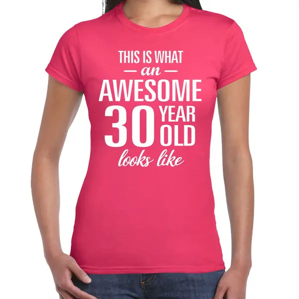 Bellatio Decorations Awesome 30 Year - Geweldige 30 Jaar Cadeau T-shirt Roze Dames - Verjaardag Cadeau Xl thumbnail