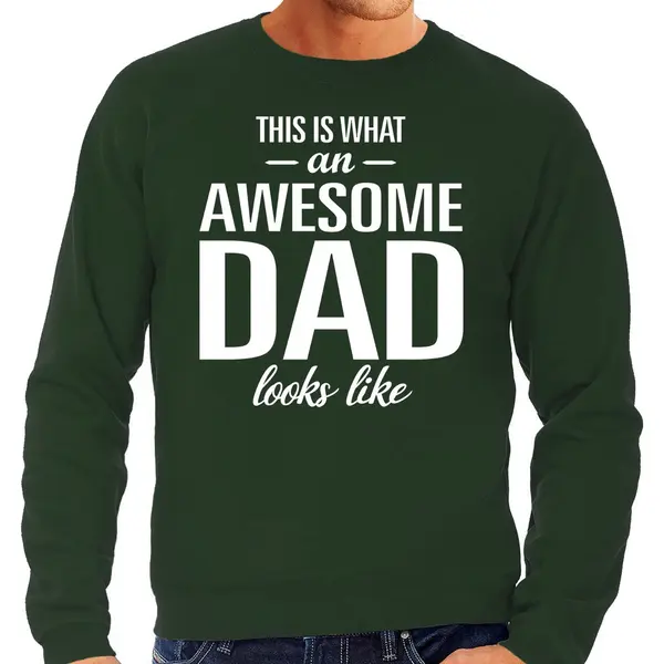 Bellatio Decorations Awesome Dad - Geweldige Vader Cadeau Vaderdag Sweater Groen Heren - Papa Cadeau Trui Xxl thumbnail