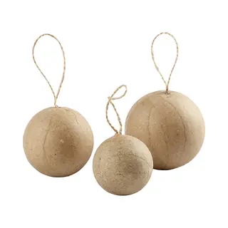 Rayher hobby materialen Hobby/Diy Kerstballen - 6x - Aan Touwtje - Papier Mache 4-5-6 Cm