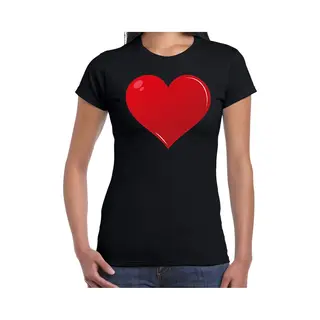 Bellatio Decorations I Love Hartje Rood - Cadeau T-shirt - Zwart - Voor Dames - Valentijnsdag - Zorg - Liefde L