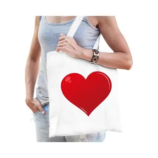 Bellatio Decorations Hart Voor De Zorg Katoenen Cadeau Tasje Wit Voor Dames - Kado Tas / Tasje / Shopper