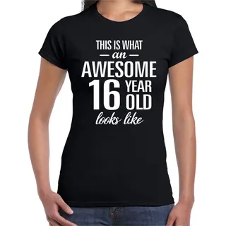 Bellatio Decorations Awesome 16 Year - Geweldig 16 Jaar Cadeau T-shirt Zwart Dames - Verjaardag Cadeau L