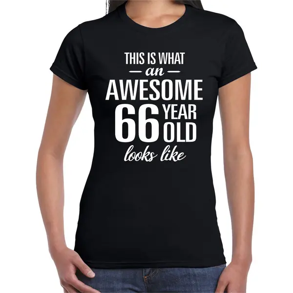 Bellatio Decorations Awesome 66 Year - Geweldig 66 Jaar Cadeau T-shirt Zwart Dames - Verjaardag Cadeau M thumbnail