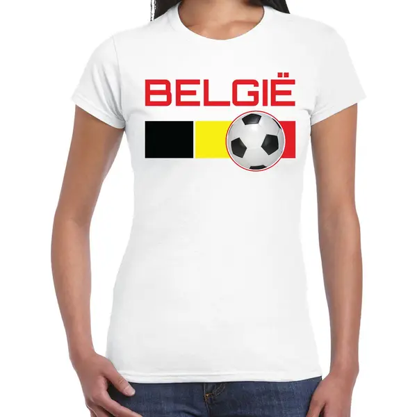 Bellatio Decorations Belgie Voetbal / Landen T-shirt Met Voetbal En Belgische Vlag - Wit - Dames - Belgie Landen Shirt / Kleding - Ek / Wk / Voetbal Shirts Xl thumbnail