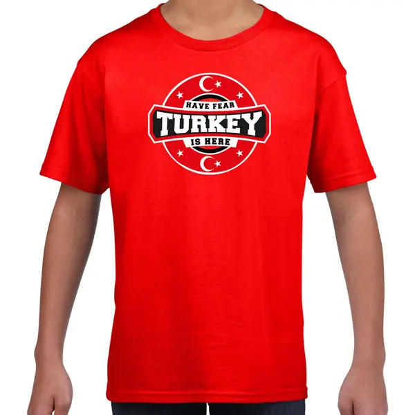 Bellatio Decorations Have Fear Turkey Is Here T-shirt Met Sterren Embleem In De Kleuren Van De Turkse Vlag - Rood - Kids - Turkije Supporter / Turks Elftal Fan Shirt / Ek thumbnail