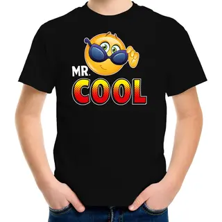 Bellatio Decorations Funny Emoticon T-shirt Mr.Cool Zwart Voor Kids - Fun / Cadeau Shirt 122/128