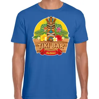 Bellatio Decorations Hawaii Party Feestkleding T-shirt - Tiki Bar Aloha - Voor Heren - Blauw - Party Outfit - Verkleedkleding - Carnaval L